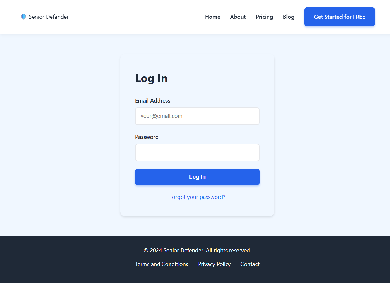 Login page